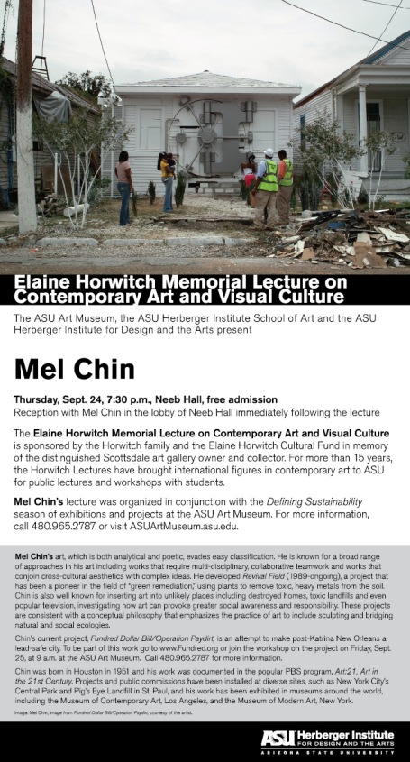 Artist Mel Chin at ASU Art Museum Sept. 24 & 25
